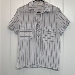 White shirt with gray stripes